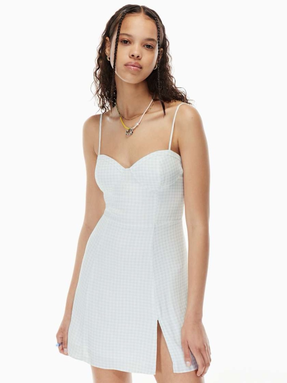 White Gingham Sweetheart Mini Dress